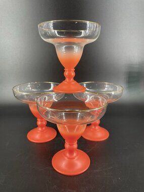 Blendo Margarita Glasses Orange Gold Frost Footed Shrimp Cocktail Dessert Set 4